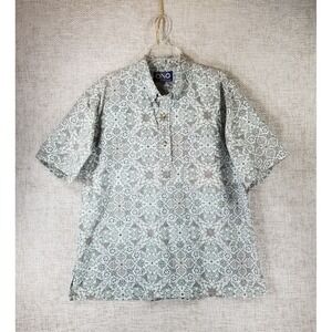 Liberty House Ono Shirt Reverse Print Floral 1/2 Button Pullover Mens XL Gray